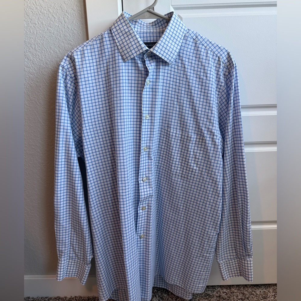 Van Heusen Light Blue and White Checkered Dress Shirt